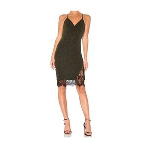 Revolve J.O.A Black Gold Metallic Lace Trim Midi Dress size Small